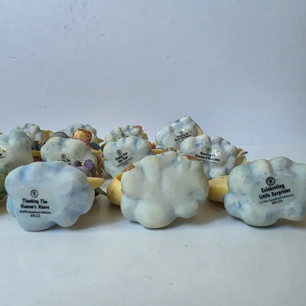 Heaven's Little Helpers Hanging Moon Angel Ornaments Porcelain Lot Of 18 Vintage